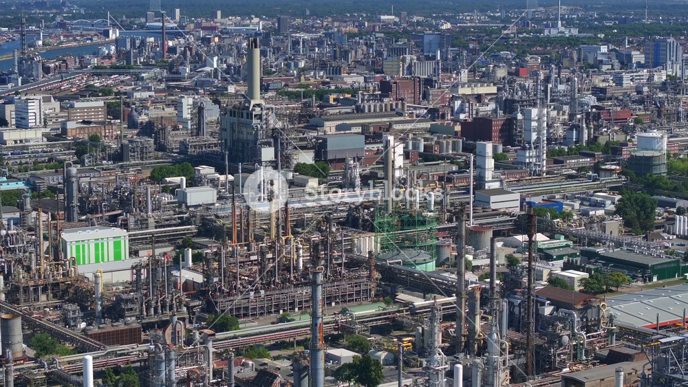 A Huge Chemical plant in large industrial area. Aerial Drone View on Business and Industry Facility in Germany