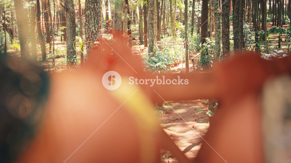 An intimate, close-up shot from behind a Javanese couple. The focus is on their shoulders, showcasing the intricate embroidery and beading of their traditional costumes with the forest blurred behind them.