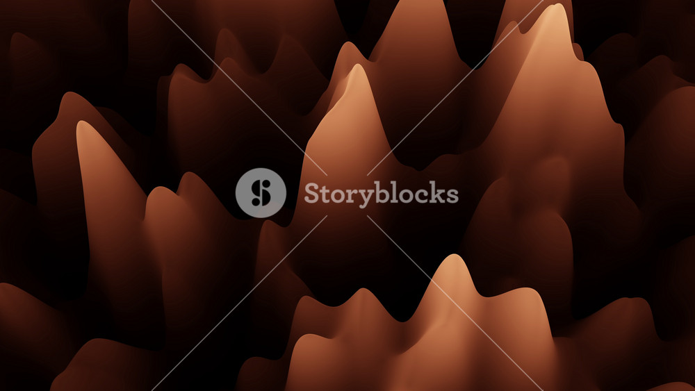 3D rendering of a rugged mountain range with jagged peaks and deep valleys. The brown color palette adds to the natural, rugged beauty of the scene, creating a sense of depth and realism