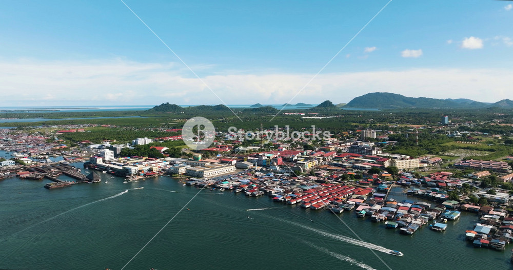 Aerial drone of Semporna, on the southeastern coast of the state of Sabah in Malaysia, is a county in the Tawau District.