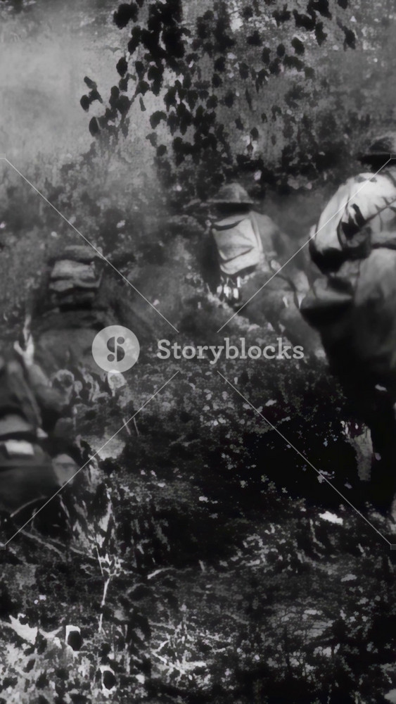 FRANCE - 1919 - in this drama, an American major gives orders to his men who are surrounded by the Germans in the Argonne Forest and defending their position.