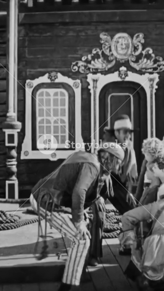 1924 - In this adventure fantasy film, a group of pirate surround and capture a group of children. Peter Pan hides in the captains cabin and ambushes incoming pirates by stabbing them.