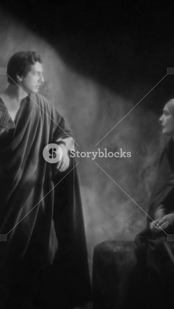 ISRAEL - 1927, in this silent epic film, Jesus states that a traitor is among them. Judas rises from his seat and speaks in denial but Jesus tells him to be quick. He leaves in shame.