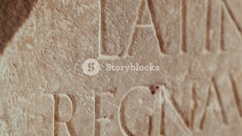 A stone with a Latin inscription at the Trajan's markets, or Mercati di Traiano, Rome, Italy, the first shopping mall in the world