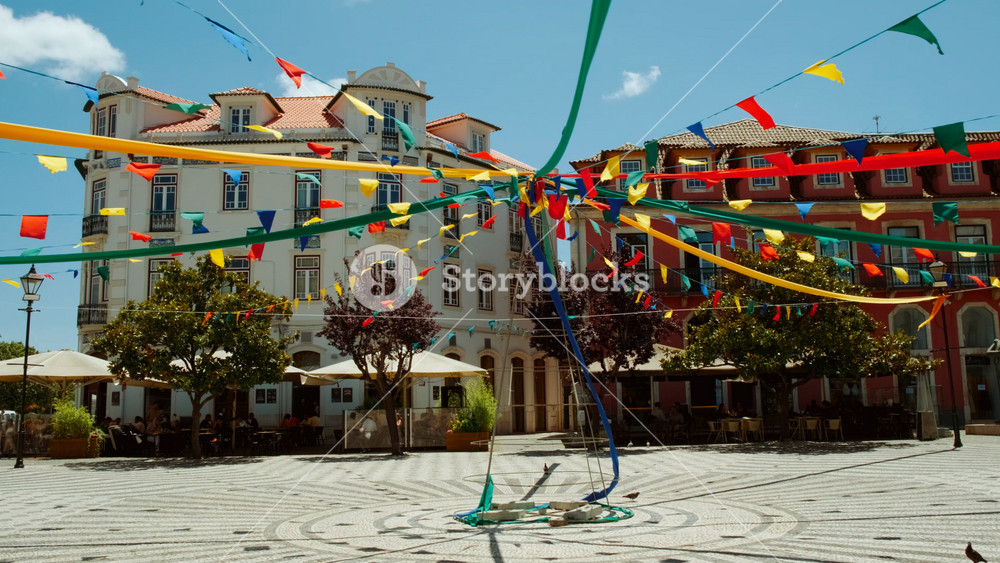 LEIRIA, Portugal, 11 JULY 2023 - The Rodrigues Lobo square, Leiria, Portugal, a vibrant hub with cafes and history, is the heartbeat of local life and gatherings