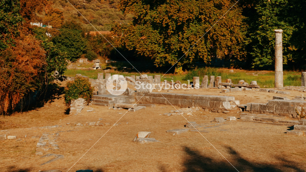 Panoramic shot of the Ancient Agora in the Greek island of Thassos, Greece in the North Aegean Sea. Thasos is the northernmost Greek island, and 12th largest one.