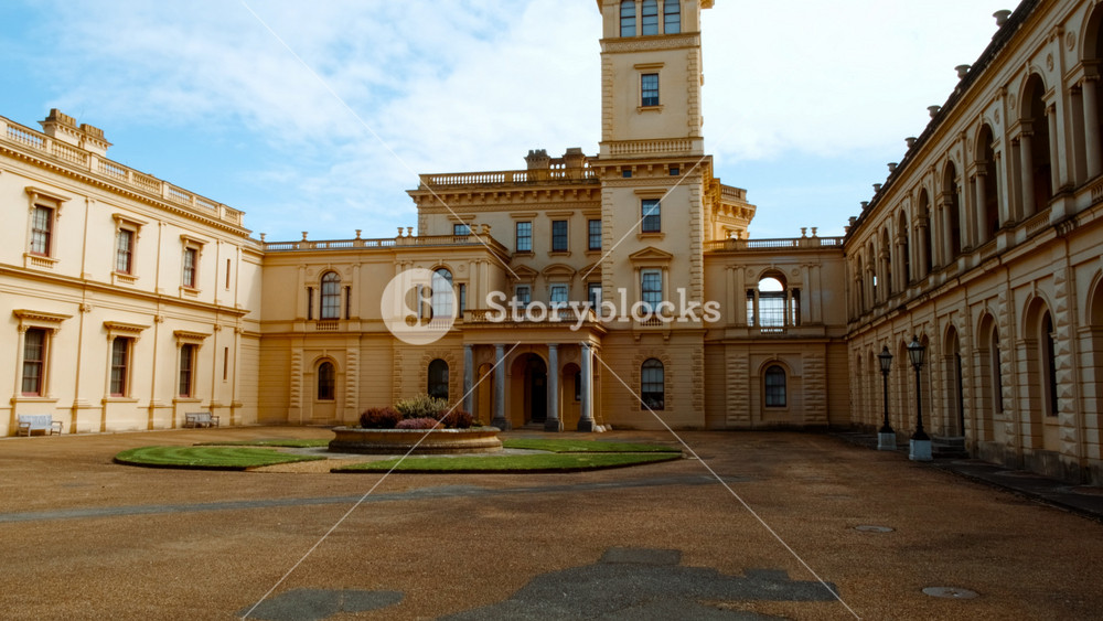 ISLE OF WIGHT, United Kingdom, circa 2022 - Establishing shot of the impressive Osborne House, a former royal residence of Queen Victoria and Prince Albert, built in 1845 in the Isle of Wight, England, UK