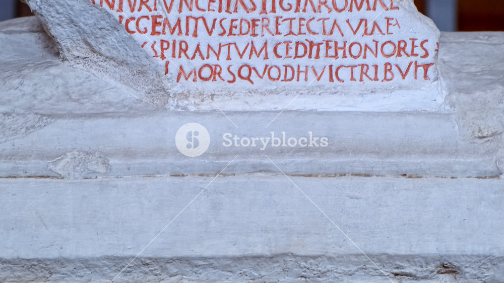 VATICAN CITY, Italy, 16 November 2025 - Intricate Roman stone sarcophagus depicting Biblical scenes displayed in the Vatican City, Hoy See, Rome, Italy