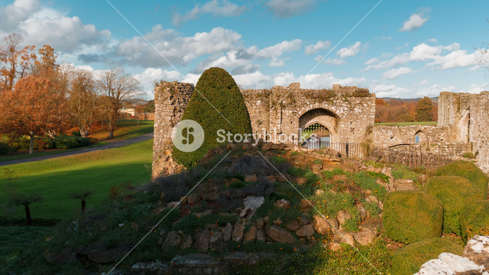 KENT, England, circa 2018 - The manicured gardens of Leeds Castle in the English county of Kent, one of the main attractions of the county