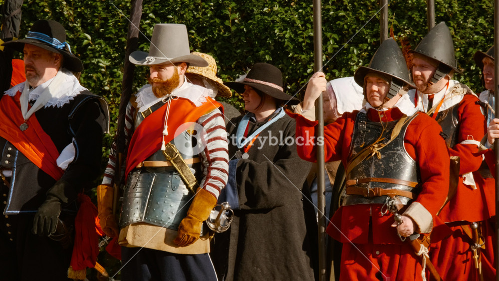 LONDON, United Kingdom, circa 2022 - The King's Army Annual March and Parade, by the English Civil War Society, follows the route taken by King Charles I from St James Palace on the Mall in Whitehall, London, UK