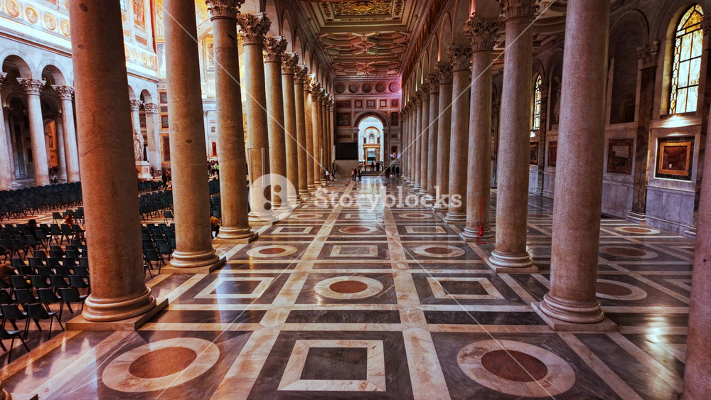 ROME, Italy, 15 November 2025 - The central nave of the Basilica of Saint Paul Outside the Walls or Basilica di San Paolo fuori le Mura in Rome, Italy