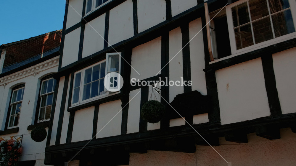 WORCESTER, United Kingdom, circa 2019 - Close-up of Tudor houses in Worcester, England, UK, home to composer Edward Elgar and the final battle of the English Civil War