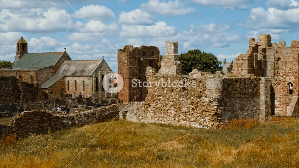 TYNEMOUTH, United Kingdom, circa 2022 - Establishing shot of the Tynemouth Priory and Castle, once one of the largest fortified areas in Northumberland, England, UK