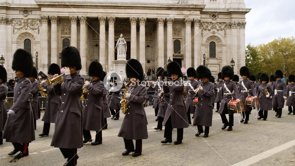 LONDON, United Kingdom, circa 2021 - The Honourable Artillery Company parades during the Lord Mayor's Show dating back to the 13th century