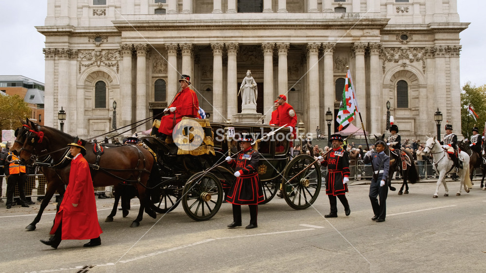 LONDON, United Kingdom, circa 2021 - The coach carrying the outgoing Lord Mayor and Lady Mayoress of the City of London, during the Lord Mayor's Show dating back to the 13th century