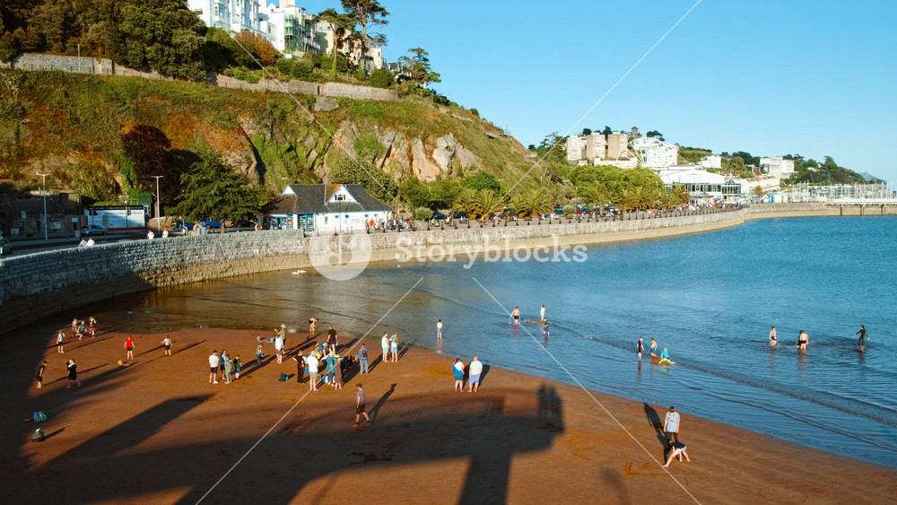 EXETER, United Kingdom, 19 July 2022 - Establishing of the picturesque seaside resort of Torquay, in Devon, England, United Kingdom, one of the most popular summer destinations