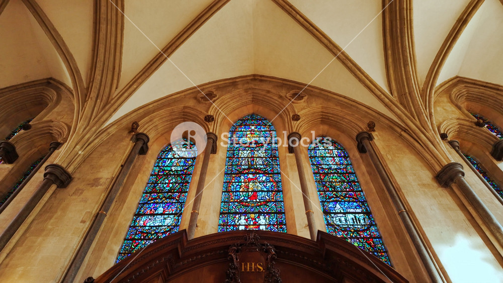 LONDON, United Kingdom, 15 October 2025 - The interior of Temple Church, London, England, UK, with stone arches, columns and a quiet nave lit by soft window light