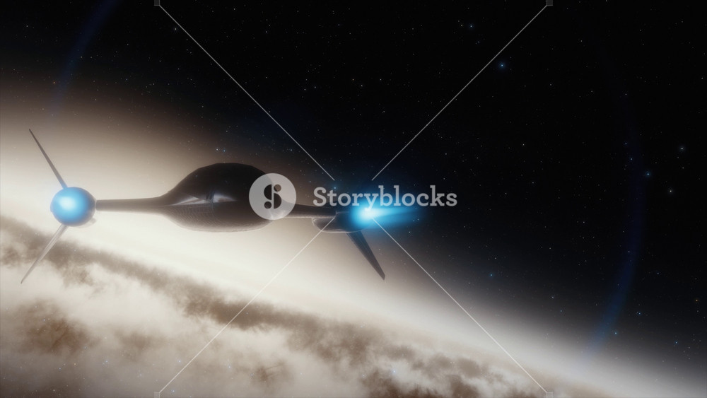 Spaceship flies through a galaxy in space. Billions of stars in the Milky Way galaxy. Starship flies to the center of the galaxy