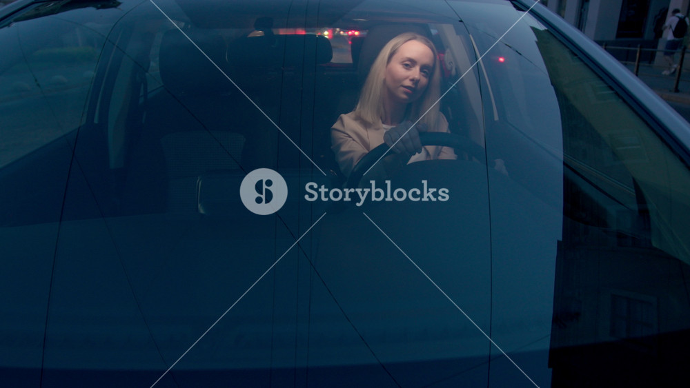 Upset bored unhappy Caucasian business woman female girl annoyed businesswoman rental car auto owner vehicle driver stuck in traffic jam