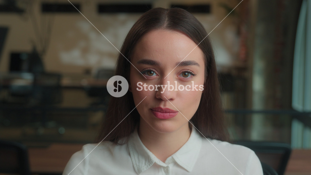 Caucasian serious dissatisfied woman girl student businesswoman business lady office manager displeased female agent employer looking at