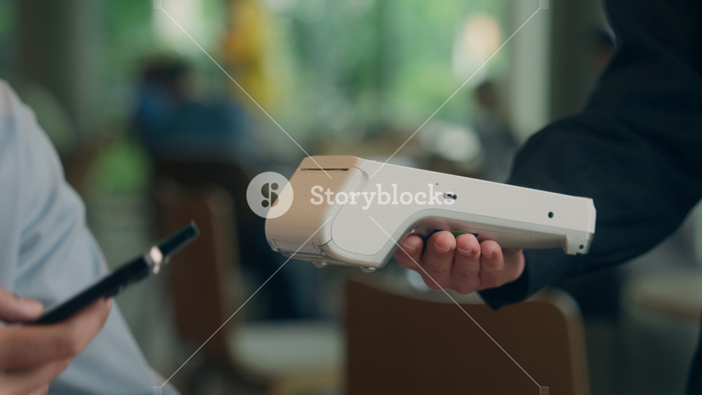 Contactless payment visitor customer business client buyer cafe man guy male businessman pay phone NFC smartphone purchase online bank