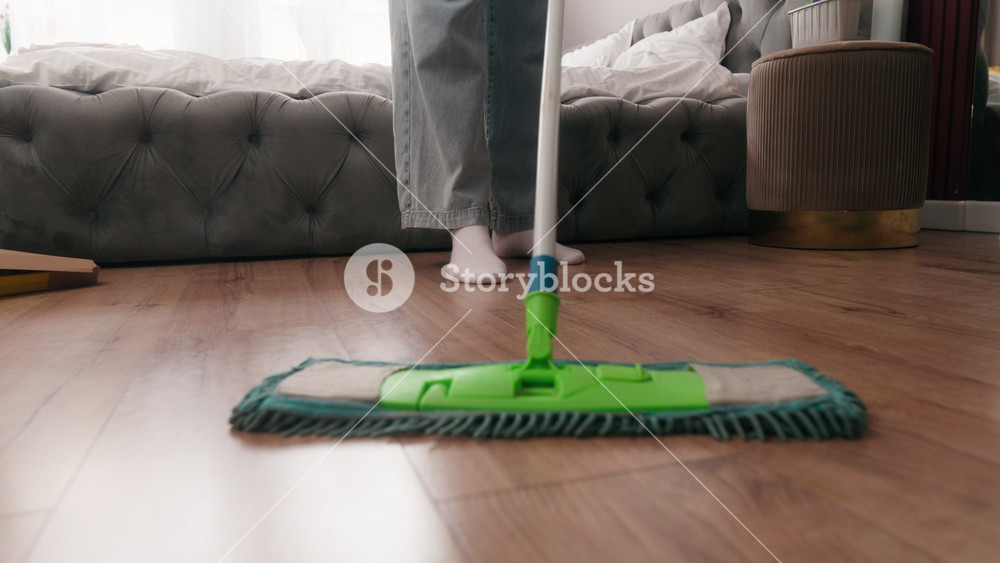 Unrecognizable woman washing dusty dirty floor wiping cleaning home unknown girl female housewife homeowner housemaid in bedroom house clean