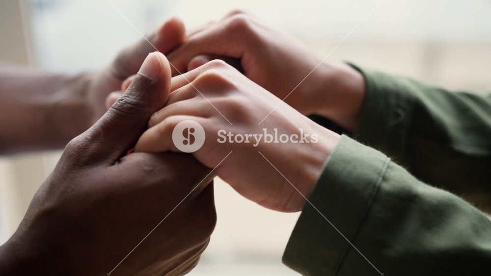 Close up female male hands unrecognizable couple african american family woman man hold arms bonding love wedding proposal marriage problem