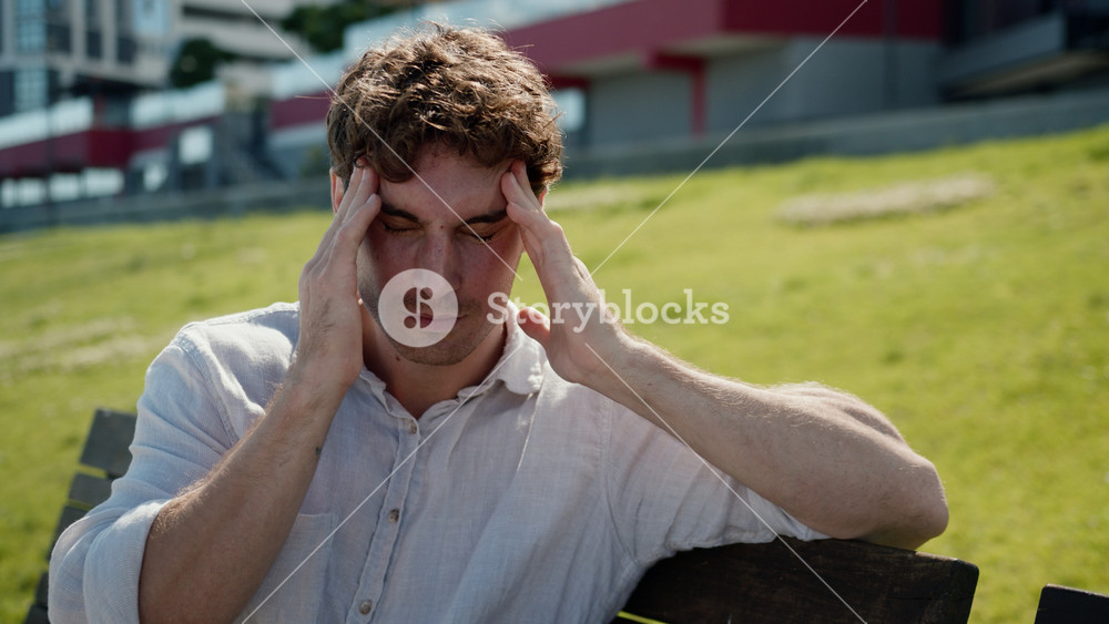Bad feeling Caucasian business man feel headache head pain ache migraine sick ill businessman male guy specialist professional sad with