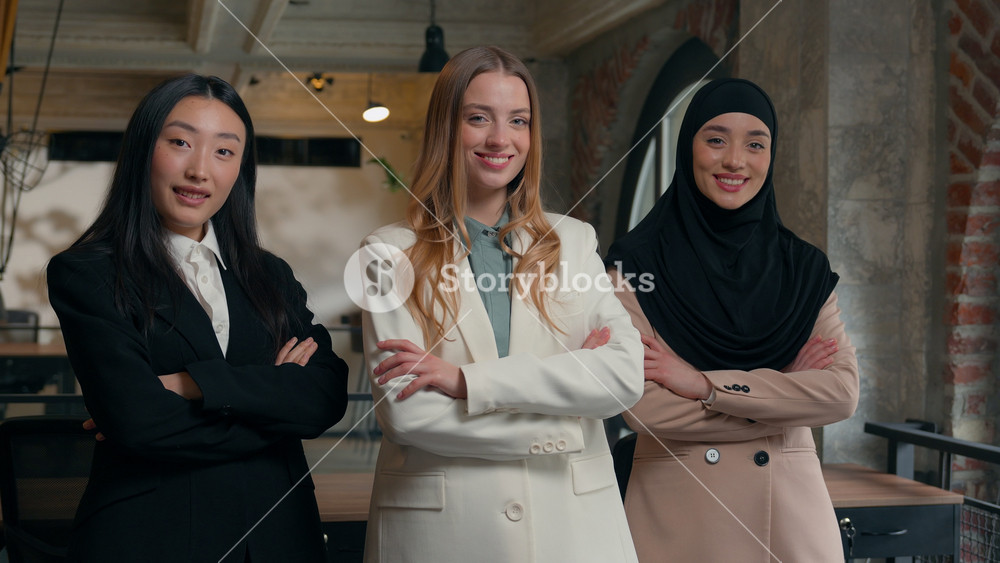 Business team colleagues formal group co-workers multiracial women multiethnic businesswomen diversity girls female Asian Muslim Arabian