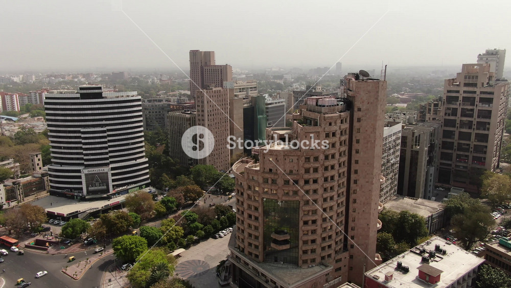 4k Aerial Drone shot of Connaught Place Cp in New Delhi capital city of India barakhamba road central market central park indian flag inner circle outer circle