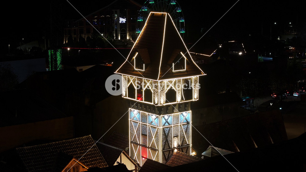 Campos Do Jordao, Sao Paulo, Brazil - 7.4.2026 - Capivari Village At Campos Do Jordao In Sao Paulo Brazil. Amusement Park With Various Attractions And Visitors Enjoying. Night Landmark Town. Illuminated Skyline.