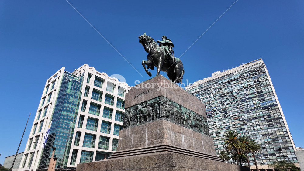 Montevideo Skyline In Montevideo Maldonado Uruguay. Aerial Landscape Of Famous Statue In A Natural Scenery. District Skyline. Cities Of The World. Montevideo Maldonado.