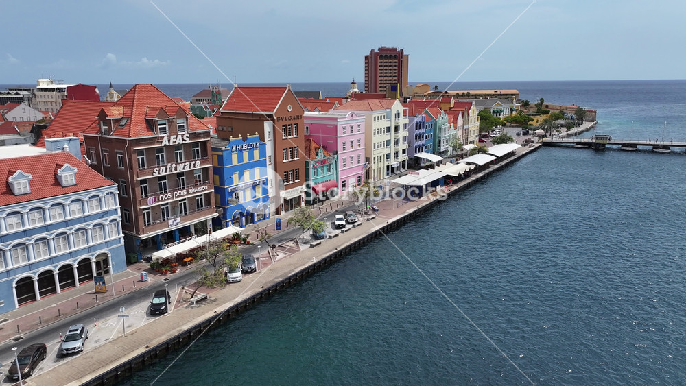 Otrobanda, Willemstad, Curacao - 5.26.2025 - Downtown Punda At Otrobanda In Willemstad Curacao. Amazing skysrapers and traffic on street viewed from above.