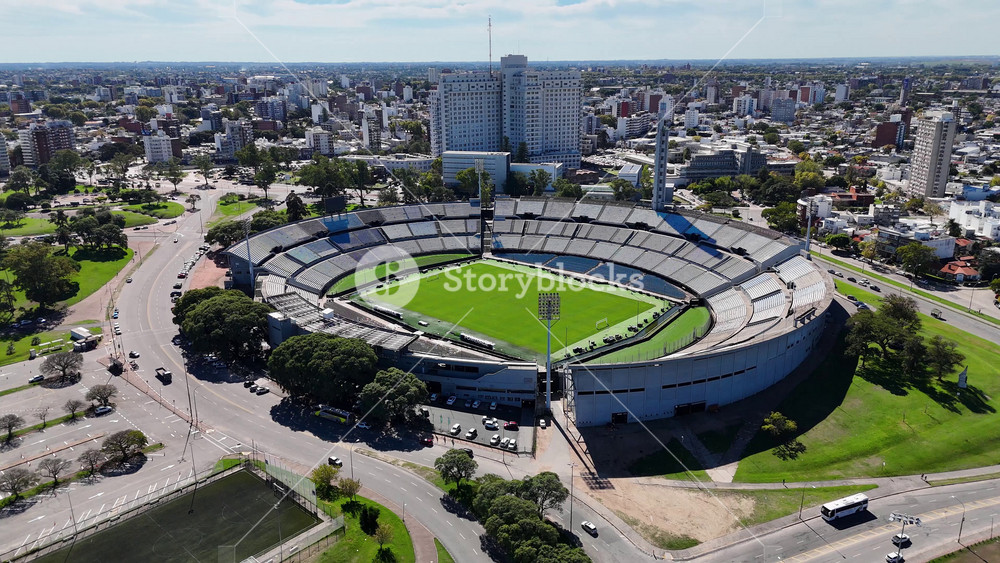 Montevideo, Maldonado, Uruguay - 7.4.2026 - Centenario Stadium At Montevideo In Maldonado Uruguay. Birds Eye View Of Football Field In The Downtown Cityscape. District Skyline. Cities Of The World.