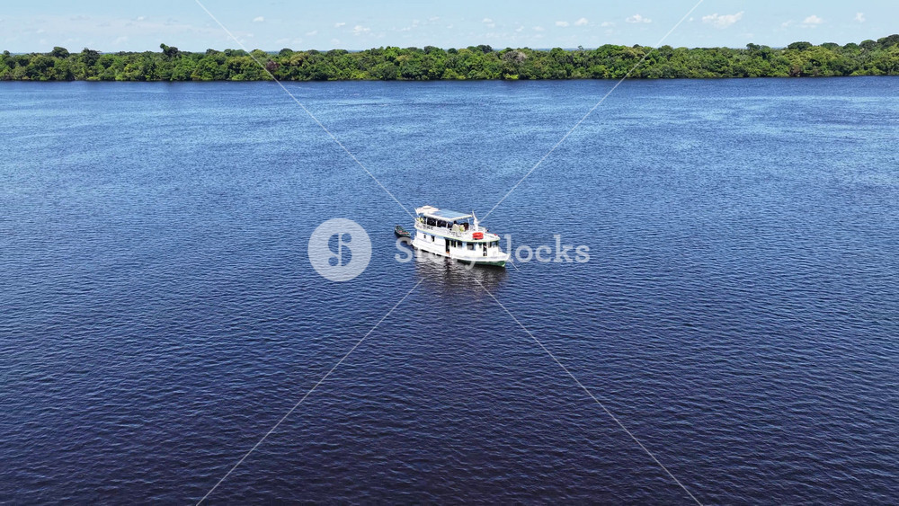 Novo Airao, Amazonas, Brazil - 8.12.2026 - Amazonian Boat In Novo Airao In Amazonas Brazil. Anavilhanas National Park. Sunny Day Novo Airao Brazil. Anavilhanas National Park. Beauty In Nature Landscap