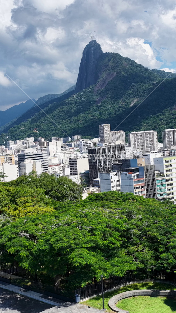 Pasmado Hill In Rio De Janeiro In Brazil. Nature Park Landscape. Downtown City. Christ The Redeemer Skyline. Pasmado Hill In Rio De Janeiro In Brazil. Tourism Landmark.