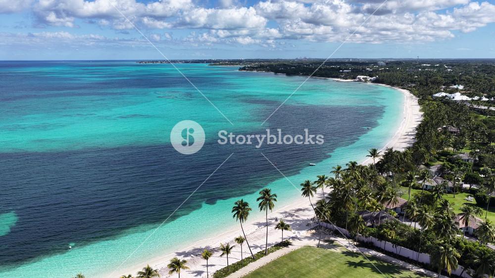 Nassau, New Providence, Bahamas - 8.13.2026 - Bahamas Skyline At Nassau In New Providence Bahamas. Aerial View Of Stunning Beach With Crystal Clear Waters. Bay Water Landscape. Landmark Coast.