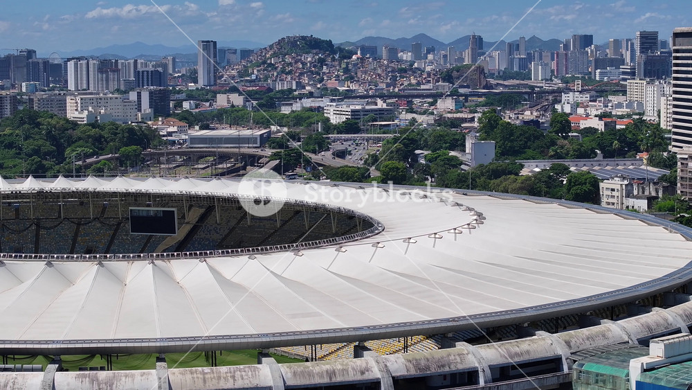Rio De Janeiro, Brazil - 3.31.2026 - Maracana Stadium In Downtown Rio De Janeiro Brazil. Sunny Day Stunning Landscape. Soccer Stadium. Downtown District. Football Field.