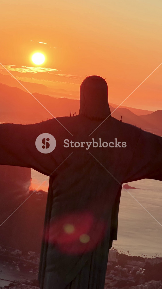 Sunrise Skyline In Christ The Redeemer In Rio De Janeiro In Brazil. Colorful Skyline. Sugarloaf Mountain. Christ The Redeemer Statue Landscape. Sunrise Skyline In Christ The Redeemer In Rio De Janeiro
