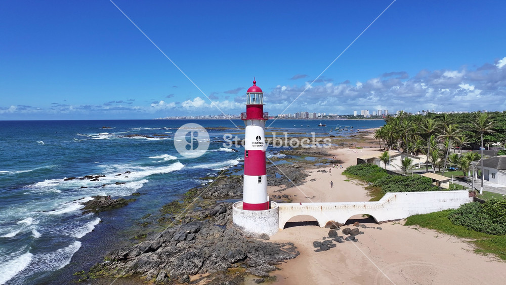 Salvador Skyline In Salvador In Bahia Brazil. Beach Landscape. Itapua Lighthouse. Tropical Skyline. Salvador Skyline In Bahia Brazil. Nature Scenery. Paradisiac Seascape. Brazil Northeast.