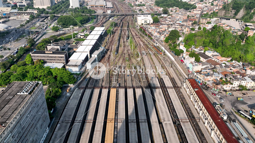 Train Station In Rio De Janeiro Brazil. Urban Scene Of Railway Train Station In Downtown District. Construction Skyline High Rise Building Beautiful. High Rise Building Corporate Business.