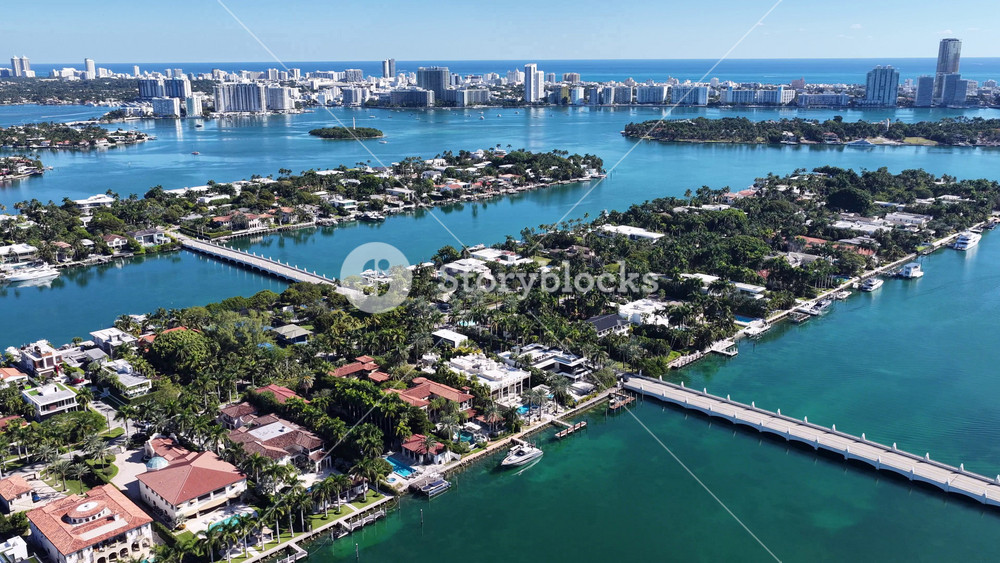 Palm Island At Miami Beach In Florida United States. Beach Landscape. Downtown District. Travel Destination. Palm Island At Miami Beach In Florida United States. Nature Seascape.
