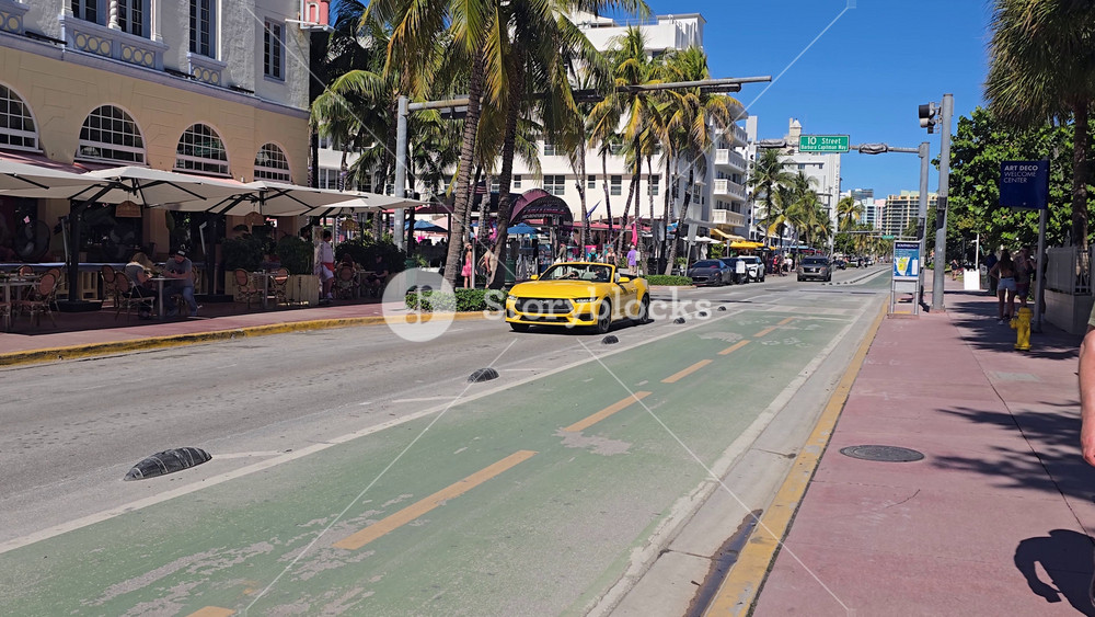Miami Beach, Florida, United States - 11.21.2025 - Ocean Drive At Miami Beach In Florida United States. Sunny Day Miami Beach United States. Beach Landscape. Bay Harbor Scenery.
