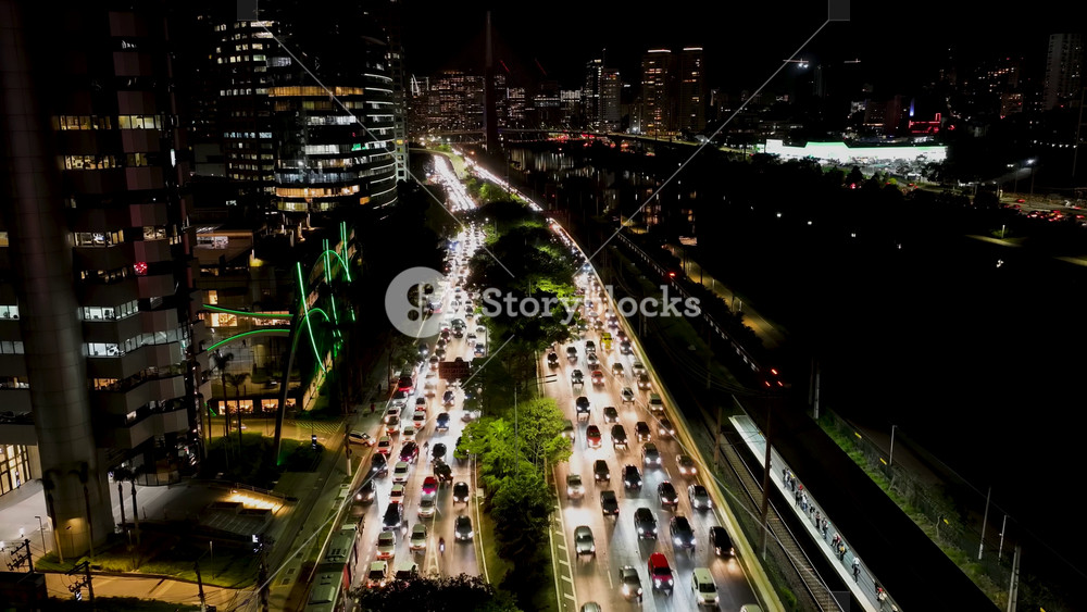 Sao Paulo Skyline At Downtown In Sao Paulo Brazil. Sao Paulo Brazil Time Lapse. Traffic Road Twilight. Sao Paulo Brazil. Bridge Landscape. Sao Paulo Skyline At Downtown In Sao Paulo Brazil.