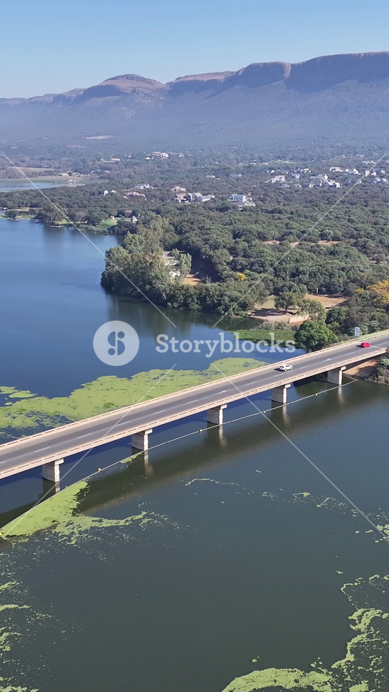 Magaliesberg Mountain In Hartbeespoort North West South Africa. Iconic Structure Of Bridge Connecting Landmarks Streets. Road Outdoor Country Peaceful. Road Forest. Hartbeespoort North West.
