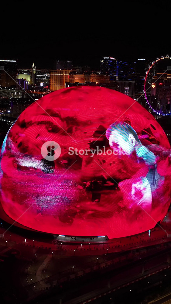Sphere At Las Vegas In Nevada United States. Landmark Tourism Travel. Illuminated Las Vegas Skyline. Sphere At Las Vegas In Nevada United States.