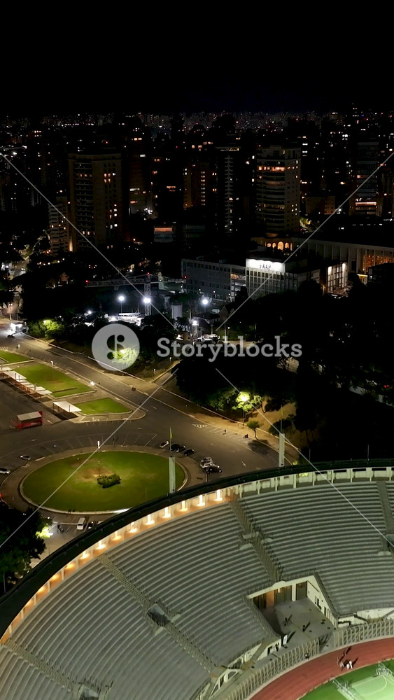 Pacaembu Stadium In Sao Paulo Brazil. Downtown Night Scape. Soccer Stadium. Sao Paulo Brazil. Football Field. Pacaembu Stadium In Sao Paulo Brazil. Mercado Livre Arena.