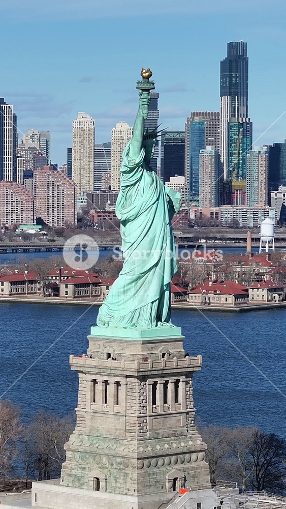 New York Skyline At Manhattan In New York United States. Statue Of Liberty Scene. Downtown District. New York Skyline At New York United States. Stunning Cityscape.