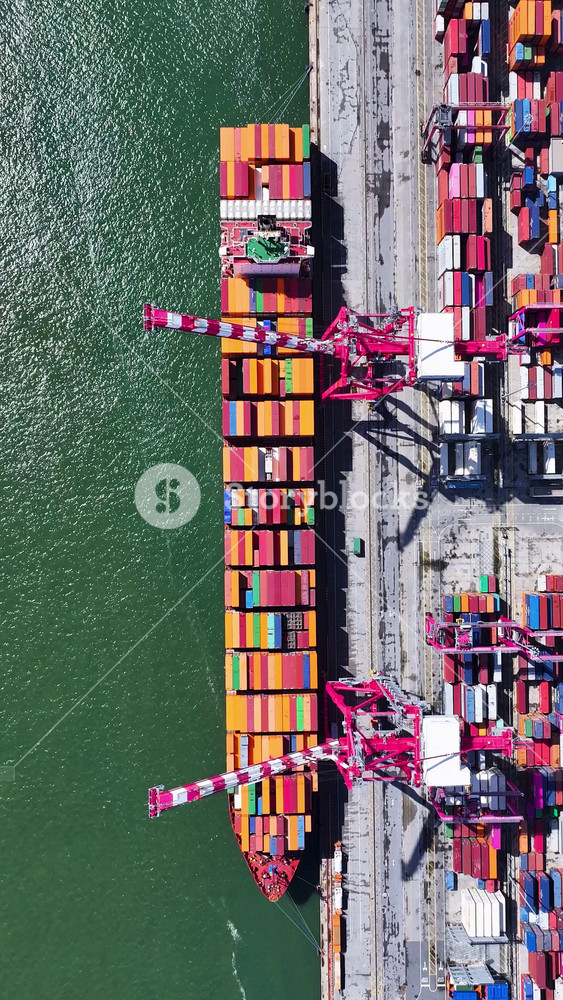 Port Of Lisbon At Lisbon In Lisbon District Portugal. Freight Ship Scene. Maritime Transportation. Port Of Lisbon At Portugal. Exchange Landscape. Trade Market Scenery.