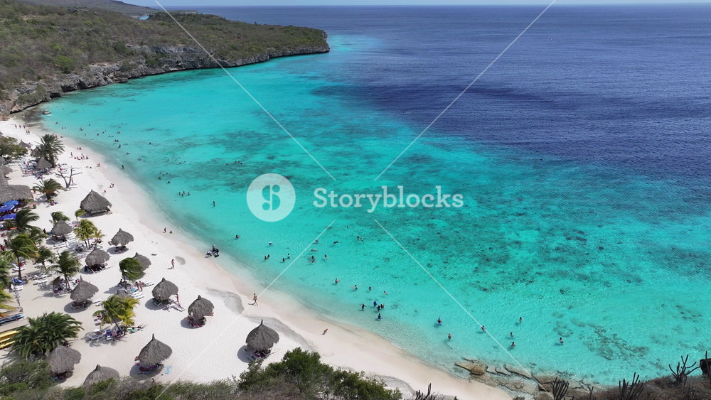 Cas Abao Beach In Willemstad Netherlands Curacao. Capturing The Beauty Of A Tropical Beach From Above. Coast Clouds Sky Seaside Summertime. Outdoor Seaside Travel. Willemstad Netherlands.
